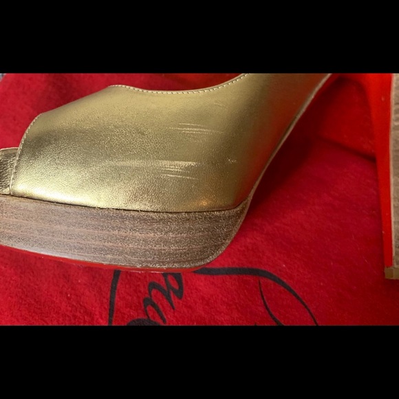 Gold Leather Christian Louboutin Peep Toe Heels - Picture 2 of 5
